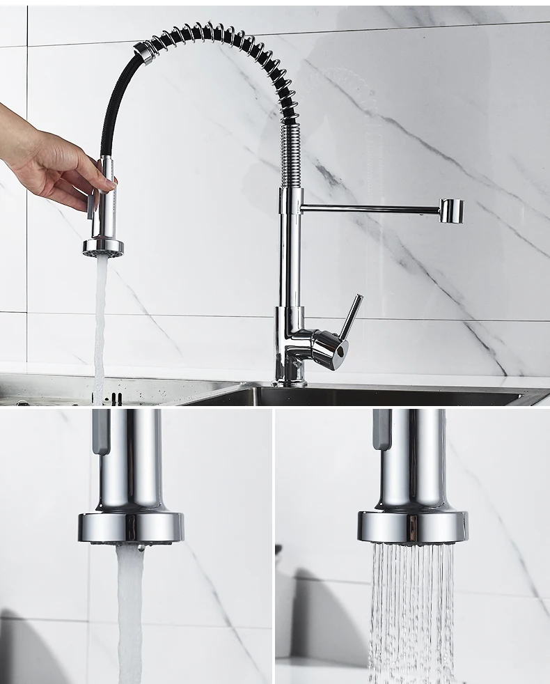Deck Mounted Flexible Kitchen Faucets Pull Out Mixer Tap Black Hot Cold Kitchen Faucet Spring Style with Spray Mixers Taps E9009