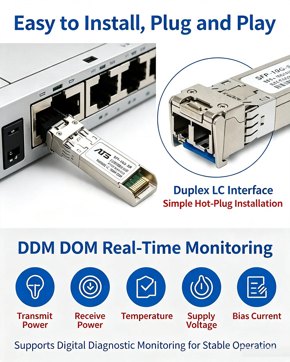 10GBASE-T SFP+ to RJ45 Copper Transceiver Module DDM 30m Compatible with Cisco MikroTik Ubiquiti TP-Link Switch