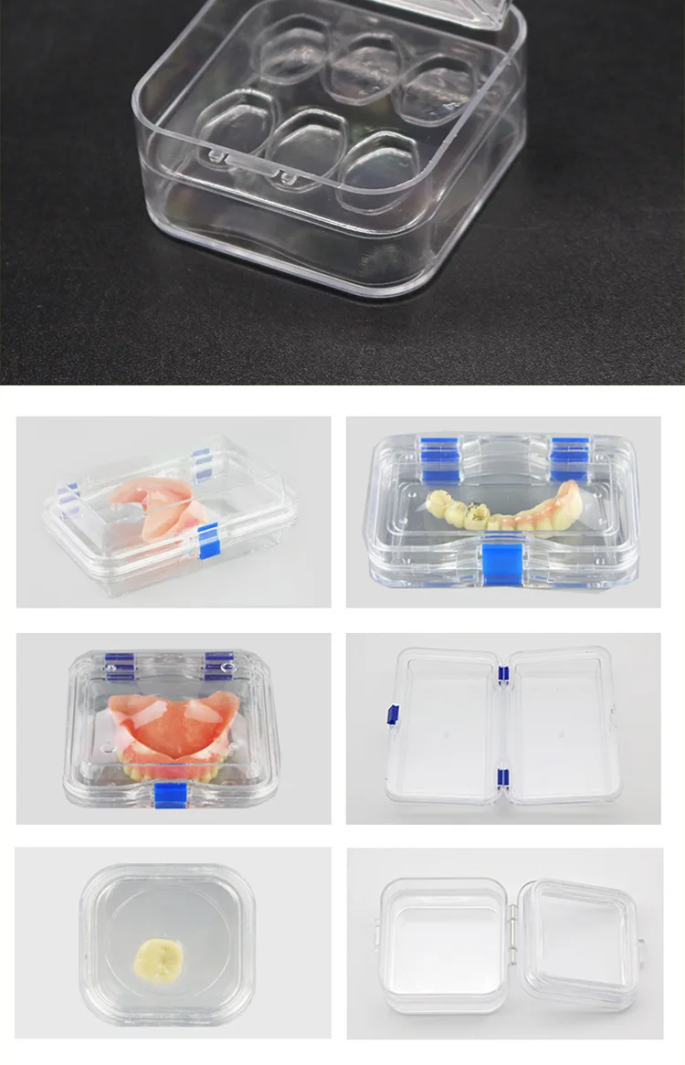 Plastic Transparent Dental Box Denture Storage Box with Film Membrane Colorful Hinge for Crown and Bridges