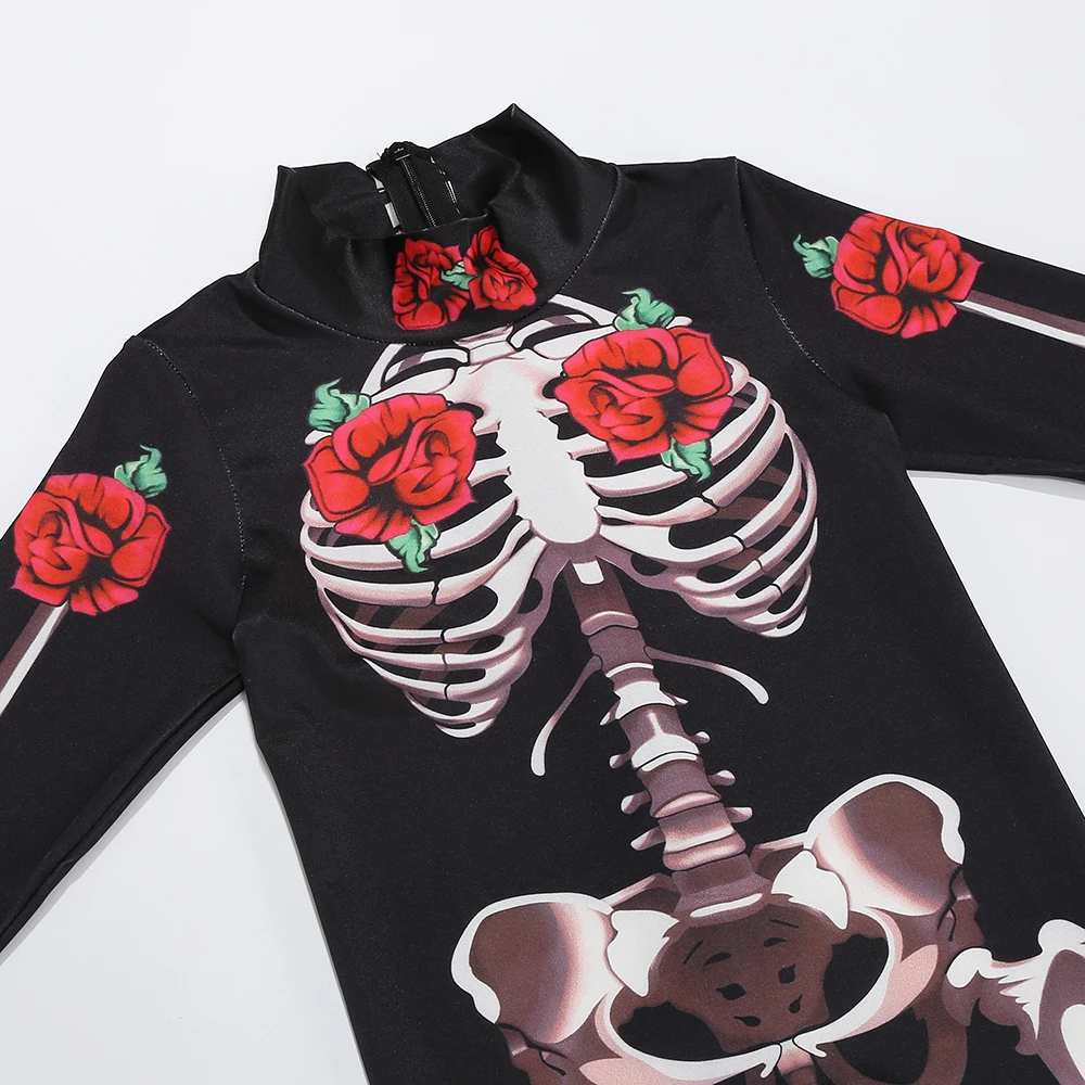 Girls Halloween Cosplay Skeleton Jumpsuit Costume Ghost Bride Gothic Bodysuit Party Kids Vestidos Clothes
