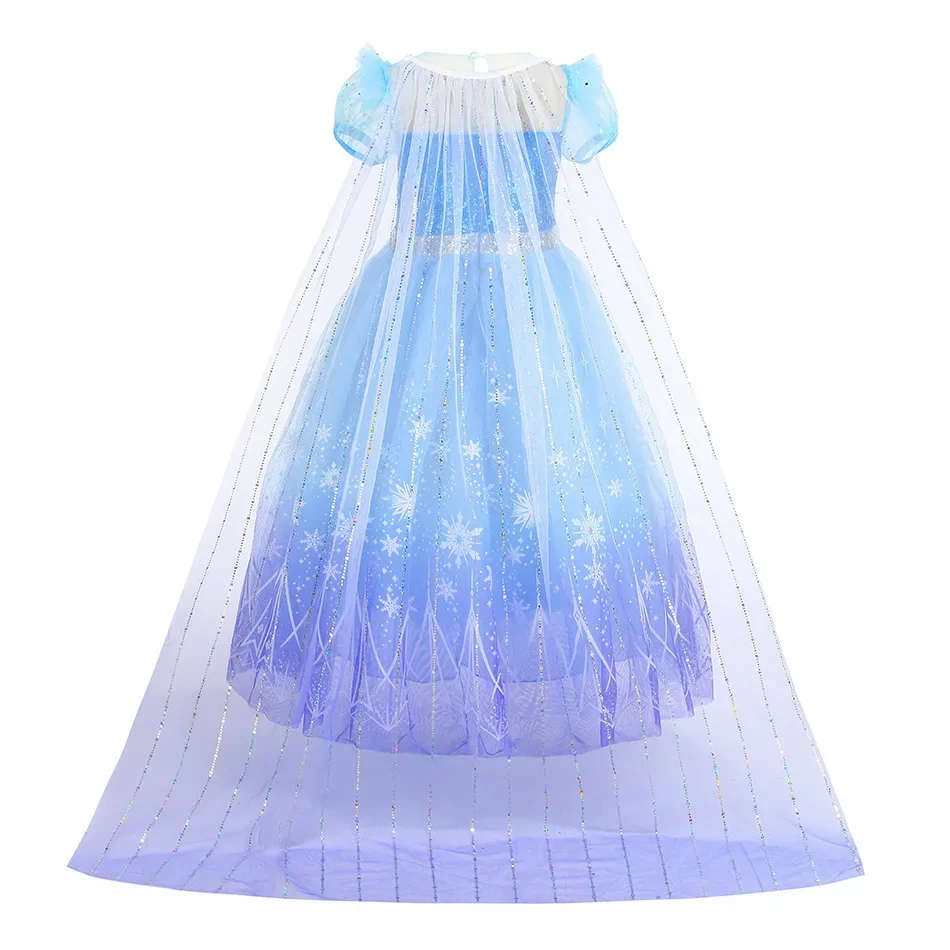 Kids Girls Ice Snow Princess Fancy Sequin Costume Dress Cape Full Accessory for Halloween Birthday Cosplay Theme Party Outfit