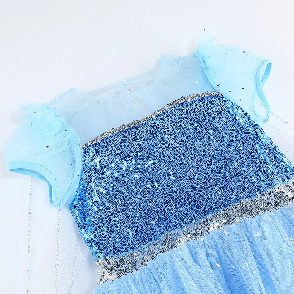Kids Girls Ice Snow Princess Fancy Sequin Costume Dress Cape Full Accessory for Halloween Birthday Cosplay Theme Party Outfit