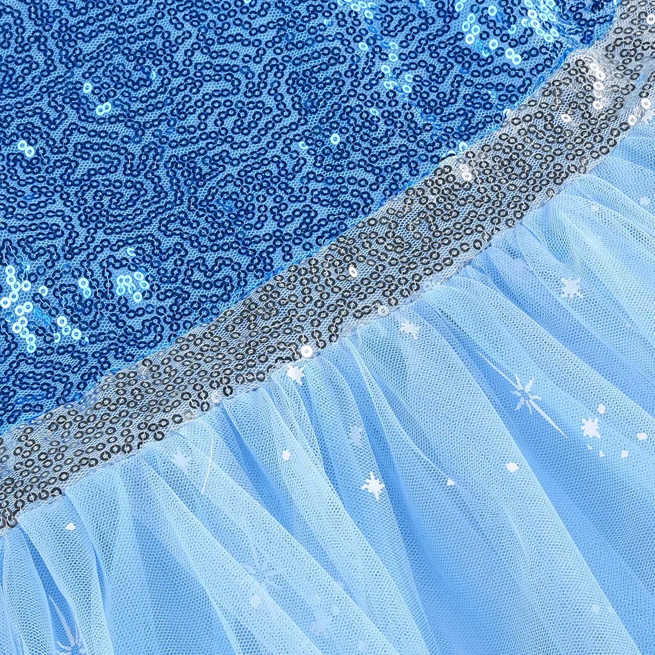 Kids Girls Ice Snow Princess Fancy Sequin Costume Dress Cape Full Accessory for Halloween Birthday Cosplay Theme Party Outfit