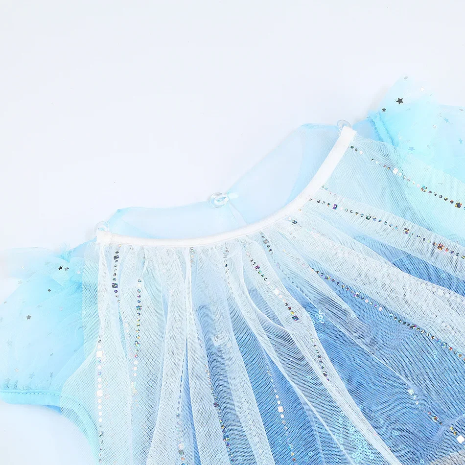 Kids Girls Ice Snow Princess Fancy Sequin Costume Dress Cape Full Accessory for Halloween Birthday Cosplay Theme Party Outfit