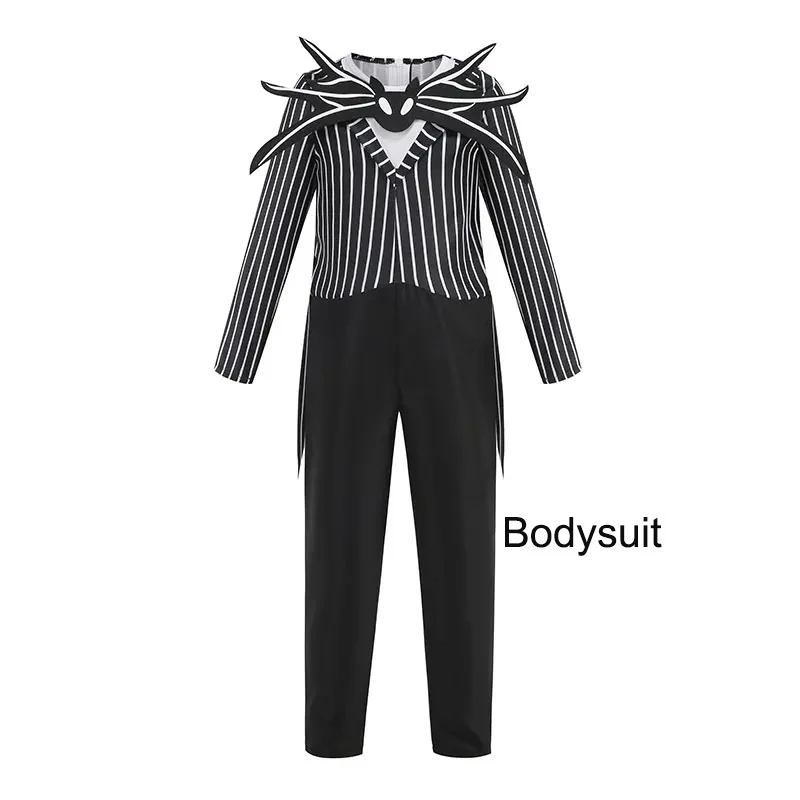 Kids Gothic Skeleton Stitched Doll Cosplay Set Striped Costume Patchwork Dress Wig Choker Halloween Carnival Party Outfit