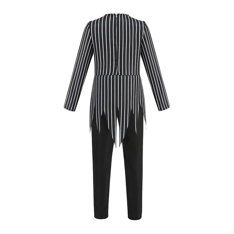 Kids Gothic Skeleton Stitched Doll Cosplay Set Striped Costume Patchwork Dress Wig Choker Halloween Carnival Party Outfit
