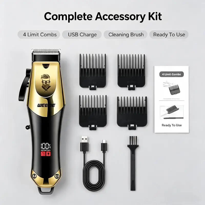 Cordless Hair Cutting Machine Stainless Steel Blade Hair Clipper USB Charging Professional Barber Trimmer for Men Hairstyle