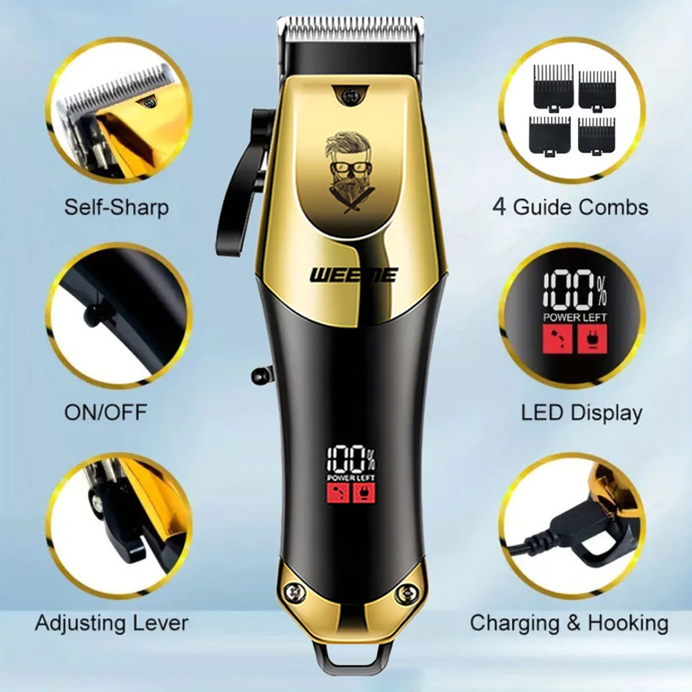 Cordless Hair Cutting Machine Stainless Steel Blade Hair Clipper USB Charging Professional Barber Trimmer for Men Hairstyle