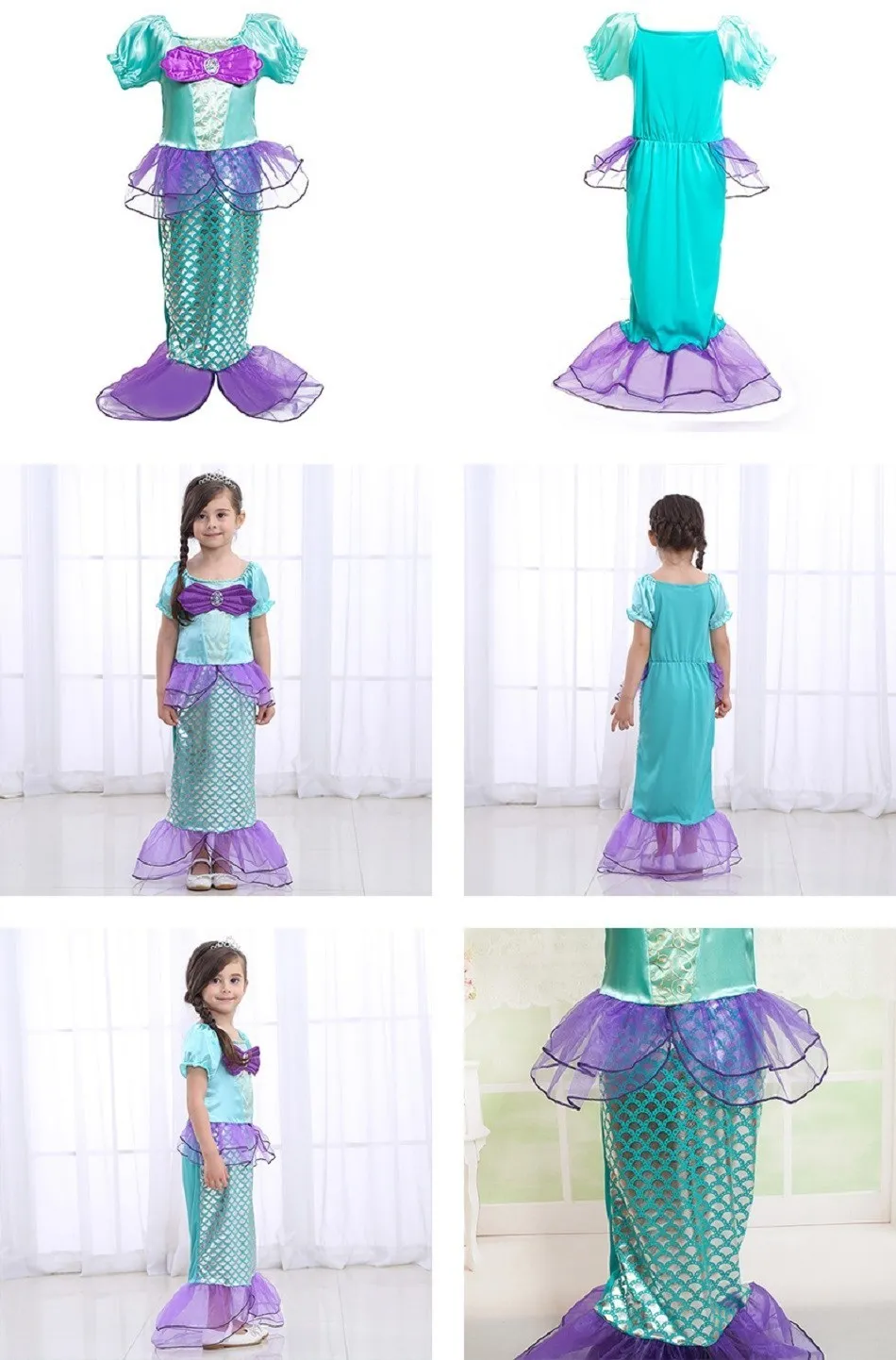 Girls Little Mermaid Costume Kids Birthday Halloween Princess Girl Dress Children Summer Ariel Party Clothes for Carnival 3-10T