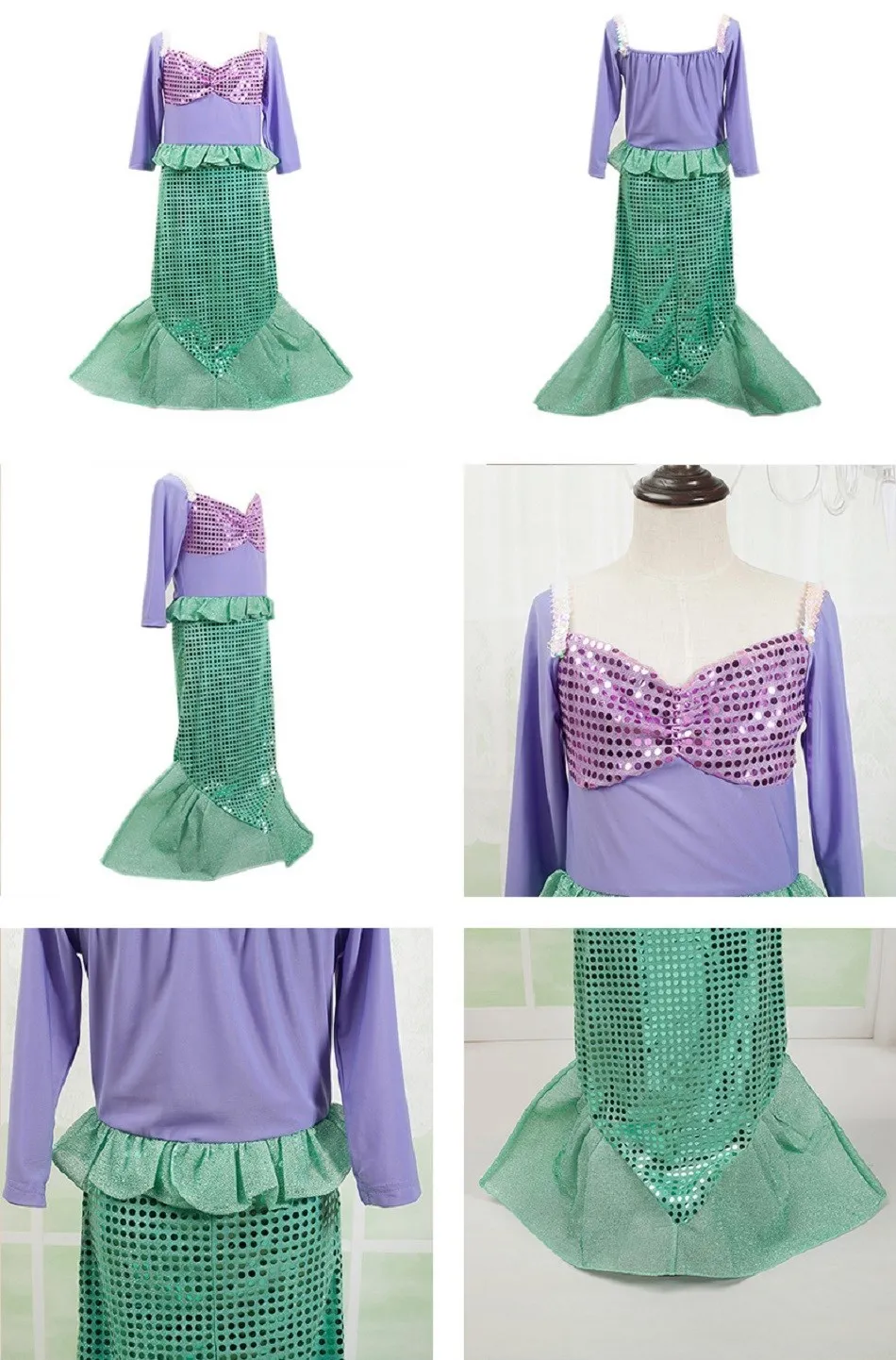 Girls Little Mermaid Costume Kids Birthday Halloween Princess Girl Dress Children Summer Ariel Party Clothes for Carnival 3-10T