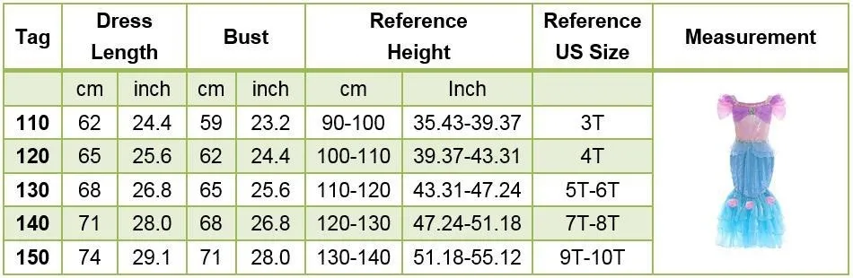 Girls Little Mermaid Costume Kids Birthday Halloween Princess Girl Dress Children Summer Ariel Party Clothes for Carnival 3-10T