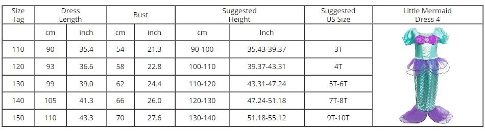 Girls Little Mermaid Costume Kids Birthday Halloween Princess Girl Dress Children Summer Ariel Party Clothes for Carnival 3-10T