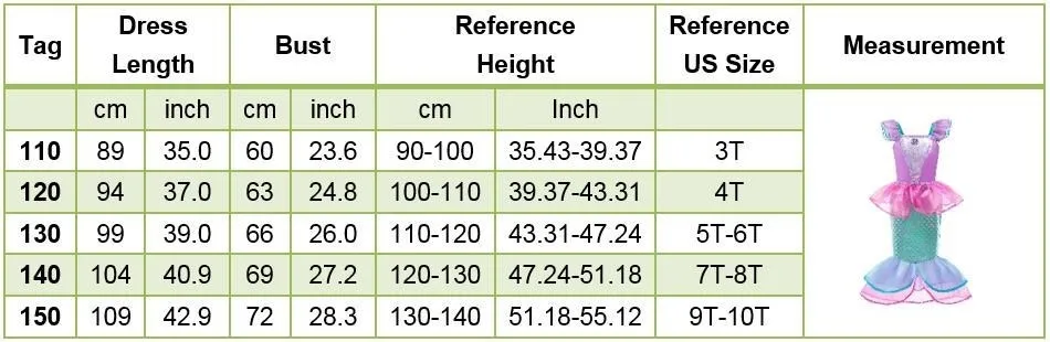 Girls Little Mermaid Costume Kids Birthday Halloween Princess Girl Dress Children Summer Ariel Party Clothes for Carnival 3-10T