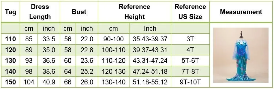 Girls Little Mermaid Costume Kids Birthday Halloween Princess Girl Dress Children Summer Ariel Party Clothes for Carnival 3-10T