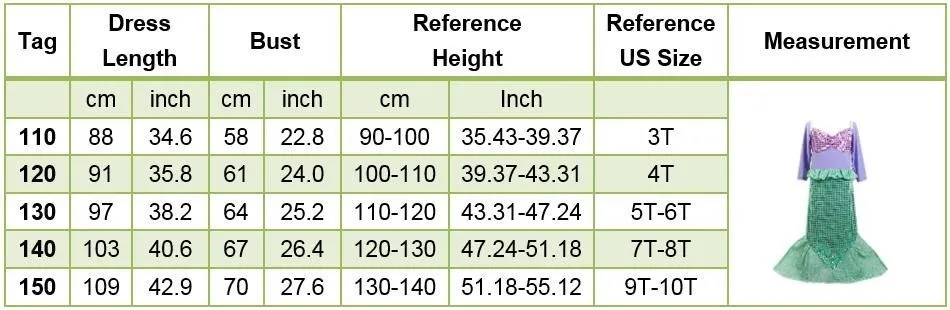 Girls Little Mermaid Costume Kids Birthday Halloween Princess Girl Dress Children Summer Ariel Party Clothes for Carnival 3-10T