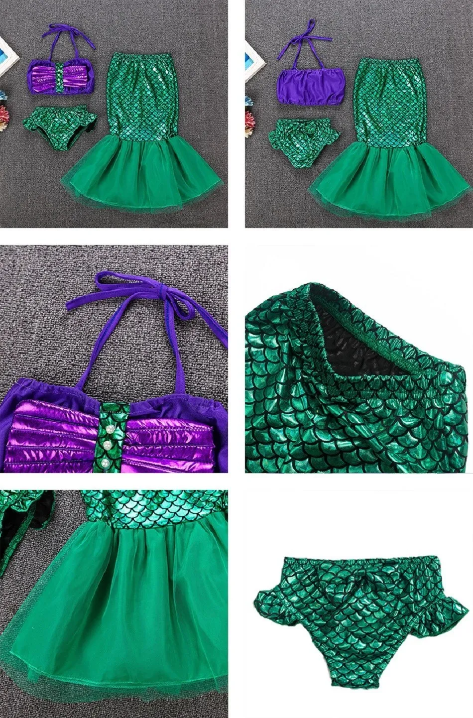 Girls Little Mermaid Costume Kids Birthday Halloween Princess Girl Dress Children Summer Ariel Party Clothes for Carnival 3-10T