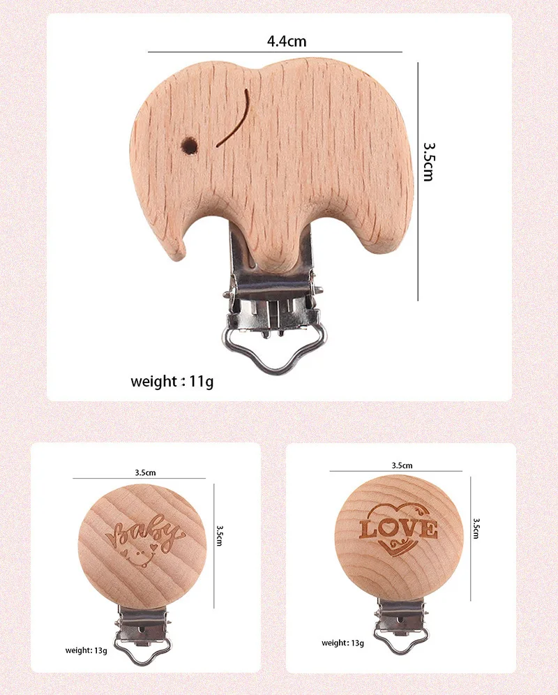 1Pcs Cute Modelling Beech Wood Pacifier Clip Baby DIY Cartoon Animal Wooden Log Pacifier Clips Nipple Chain Holder BPA Free