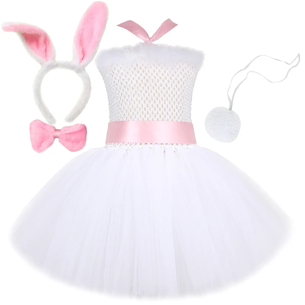 White Bunny Costumes for Baby Girls Easter Holiday Fancy Dress Kids Rabbit Halloween Outfit Child Animal Birthday Party Clothes