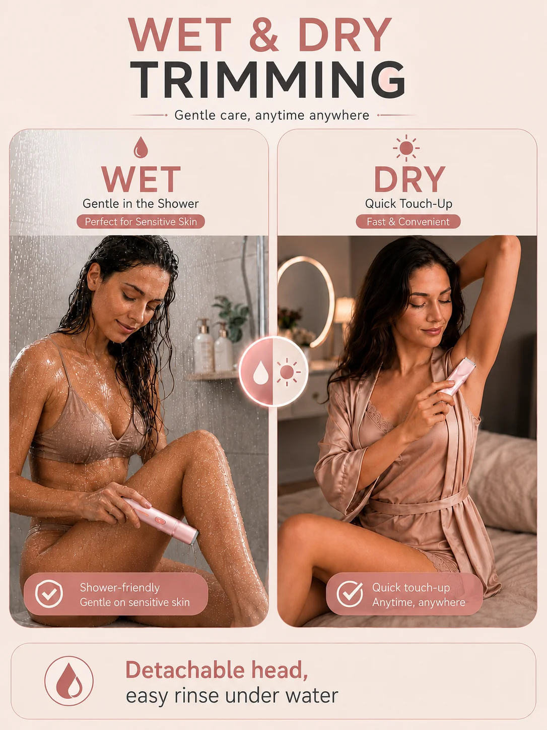 Bikini Shaver for Women Dual Head Electric Shaver Rechargeable Body Trimmer for Underarms Legs Face and Bikini Line