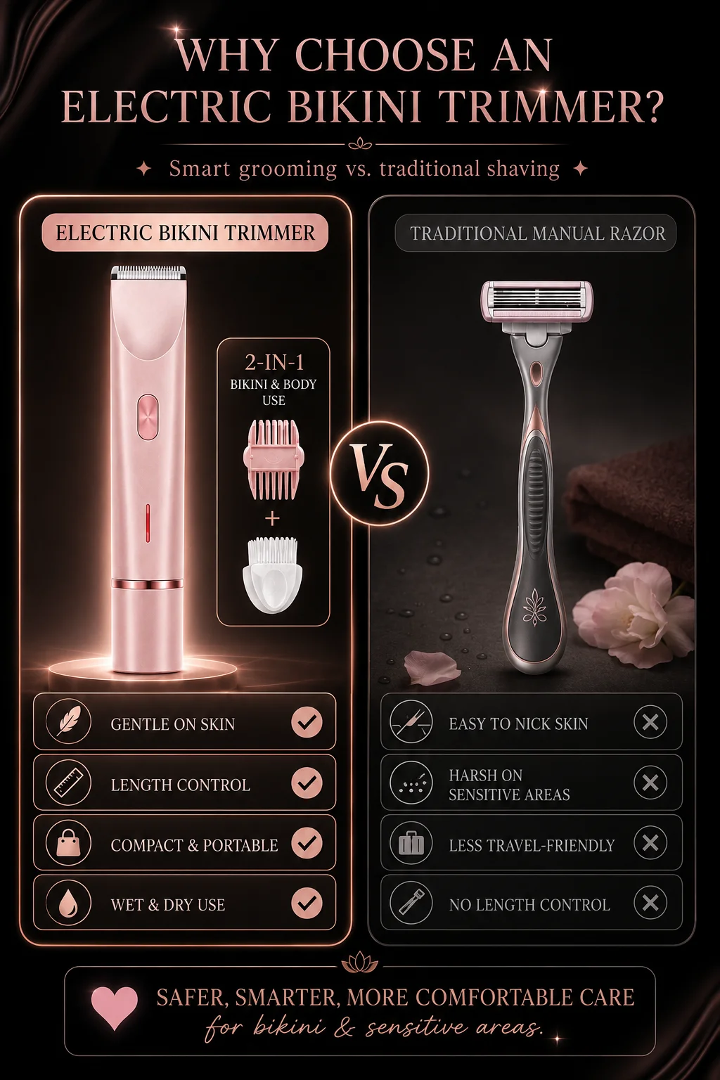 Bikini Shaver for Women Dual Head Electric Shaver Rechargeable Body Trimmer for Underarms Legs Face and Bikini Line