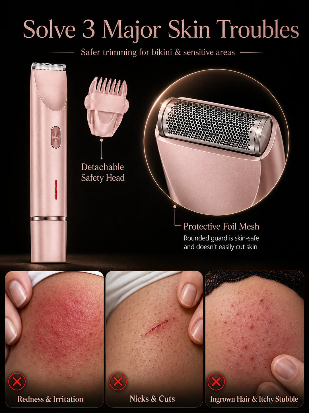 Bikini Shaver for Women Dual Head Electric Shaver Rechargeable Body Trimmer for Underarms Legs Face and Bikini Line