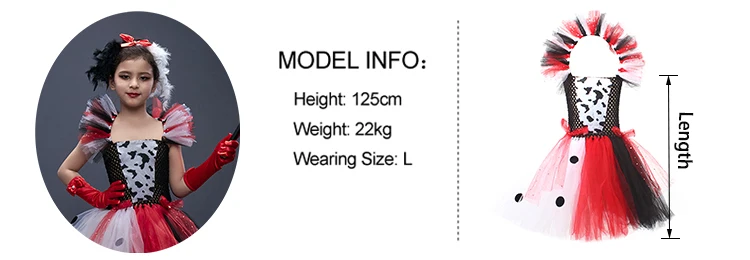 Deluxe Cruella Inspired Tutu Dress for Grils Evil Villain Halloween Costume Dalmatians Dog Black White Kids Fancy Cosplay Dress