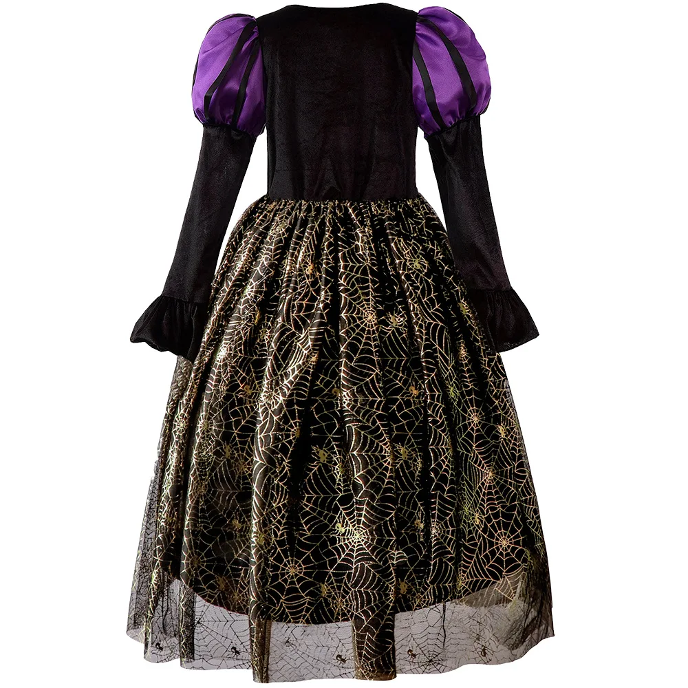 Girls Halloween Witch Costume Children Cosplay Vampire Dresses with Pointed Hat Kids Carnival Party Cosplay Fancy Dress