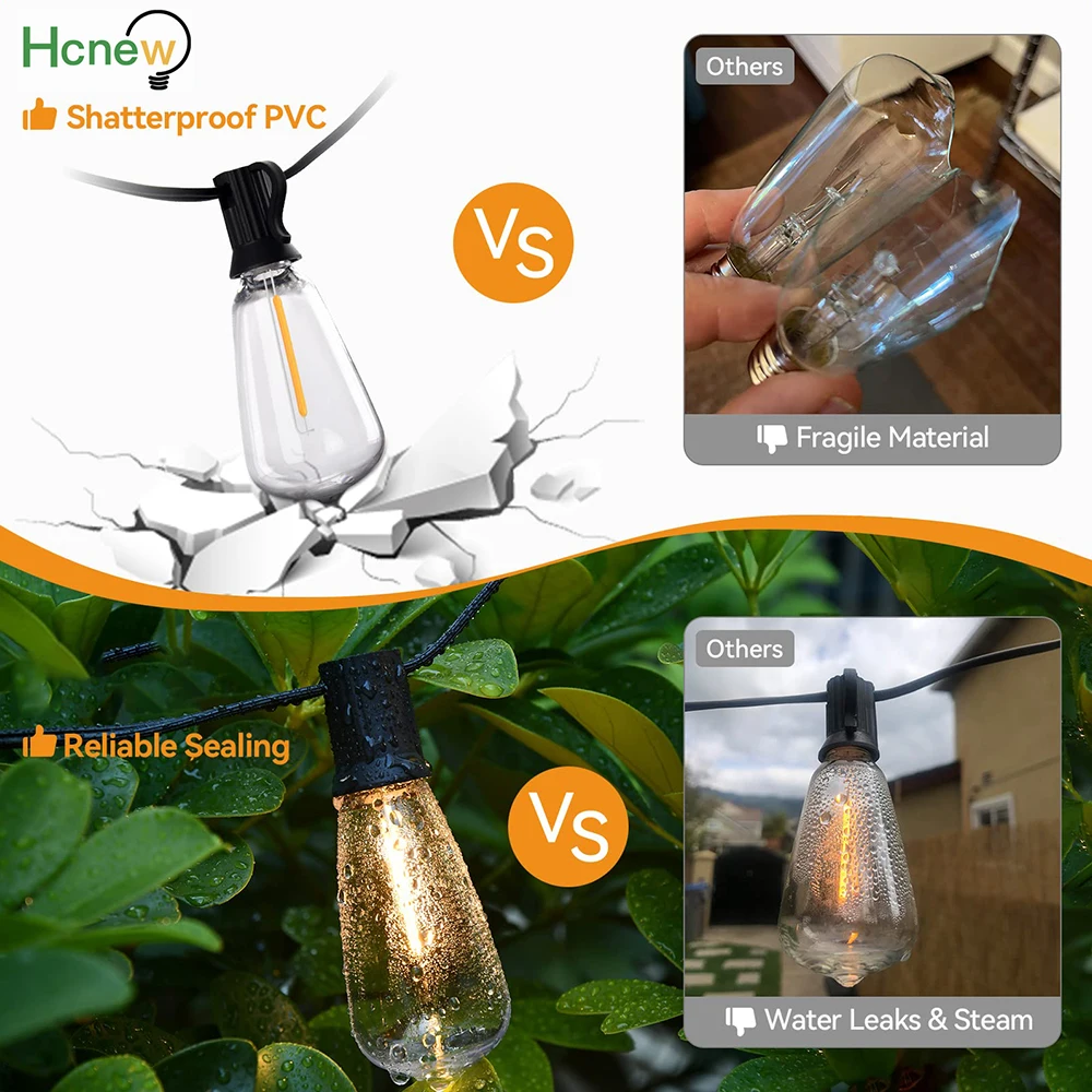 Shatterproof ST38 Plastic Outdoor String Lights Waterproof LED Garden Light Garland Connectable Retro Festoon Decoration Light
