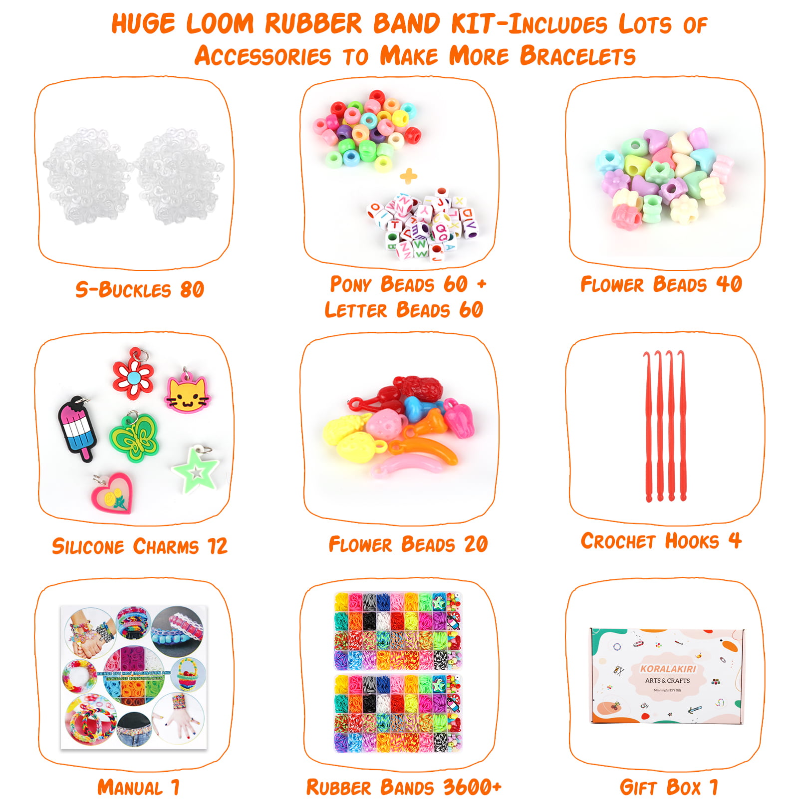 1800/4500+ Rubber Band Bracelet Making Kit, Rubber Loom  Bands Refill Set, Friendship Bracelets Making Kit Gifts for Girls