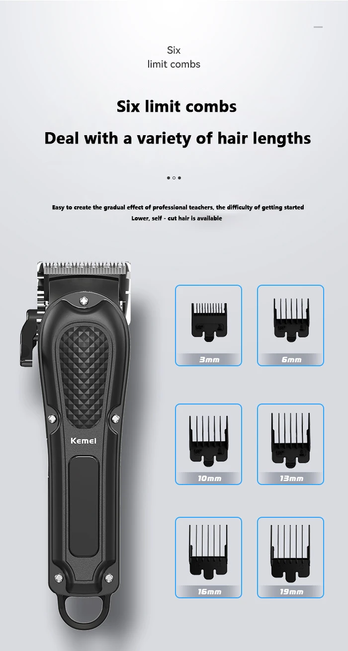 Kemei KM-1071 Electric Hair Clipper UBS Rechargeable Cordless Beard Trimmer Men Powerful Electric Hair Clipper Trimming Tool