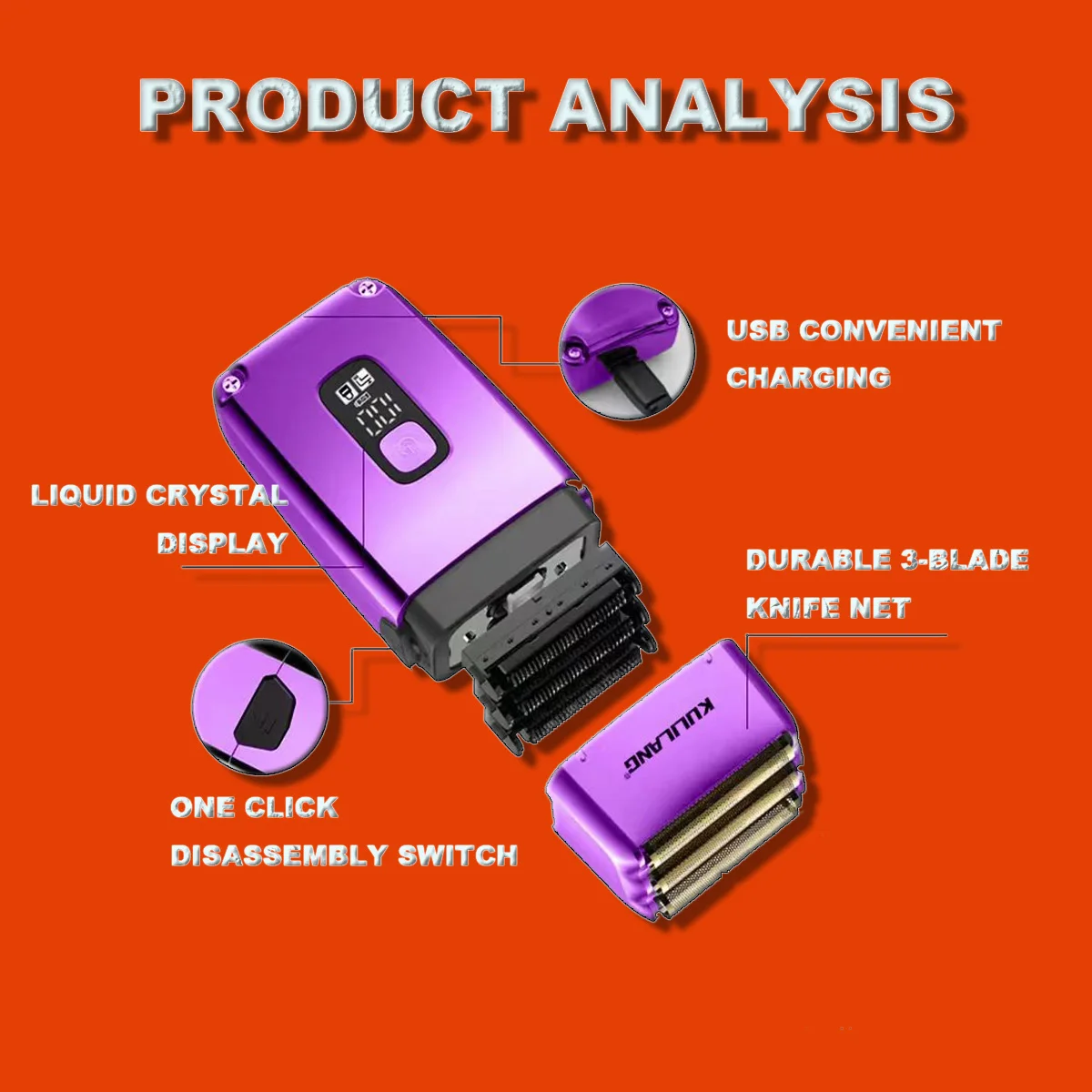 KULILANG Professional Oil Head Gradient Electric Hair Shaver Titanium Plated Knife Net Hair Salon Trimmer R11F Purple