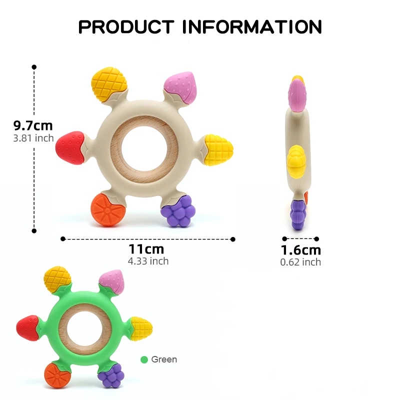 1pc Food Grade Baby Silicone Teether Rudder Shape Wooden Ring Teething Toys BPA Free Infant Chewing Nursing Toy Newborn Gifts