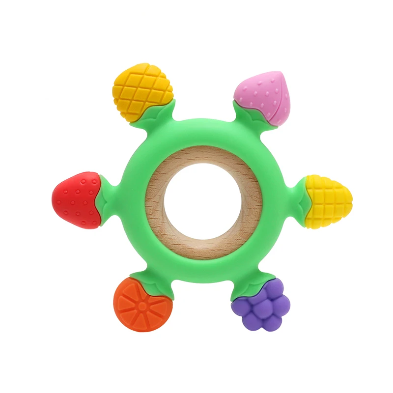 1pc Food Grade Baby Silicone Teether Rudder Shape Wooden Ring Teething Toys BPA Free Infant Chewing Nursing Toy Newborn Gifts
