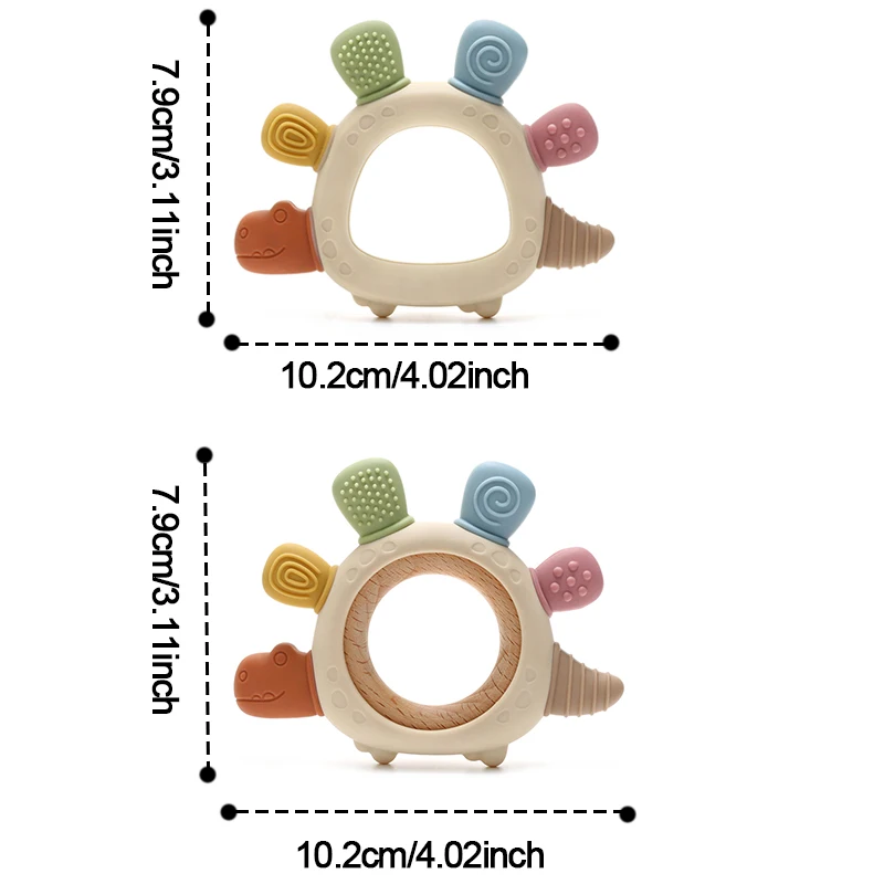 1pc Food Grade Baby Silicone Teether Rudder Shape Wooden Ring Teething Toys BPA Free Infant Chewing Nursing Toy Newborn Gifts