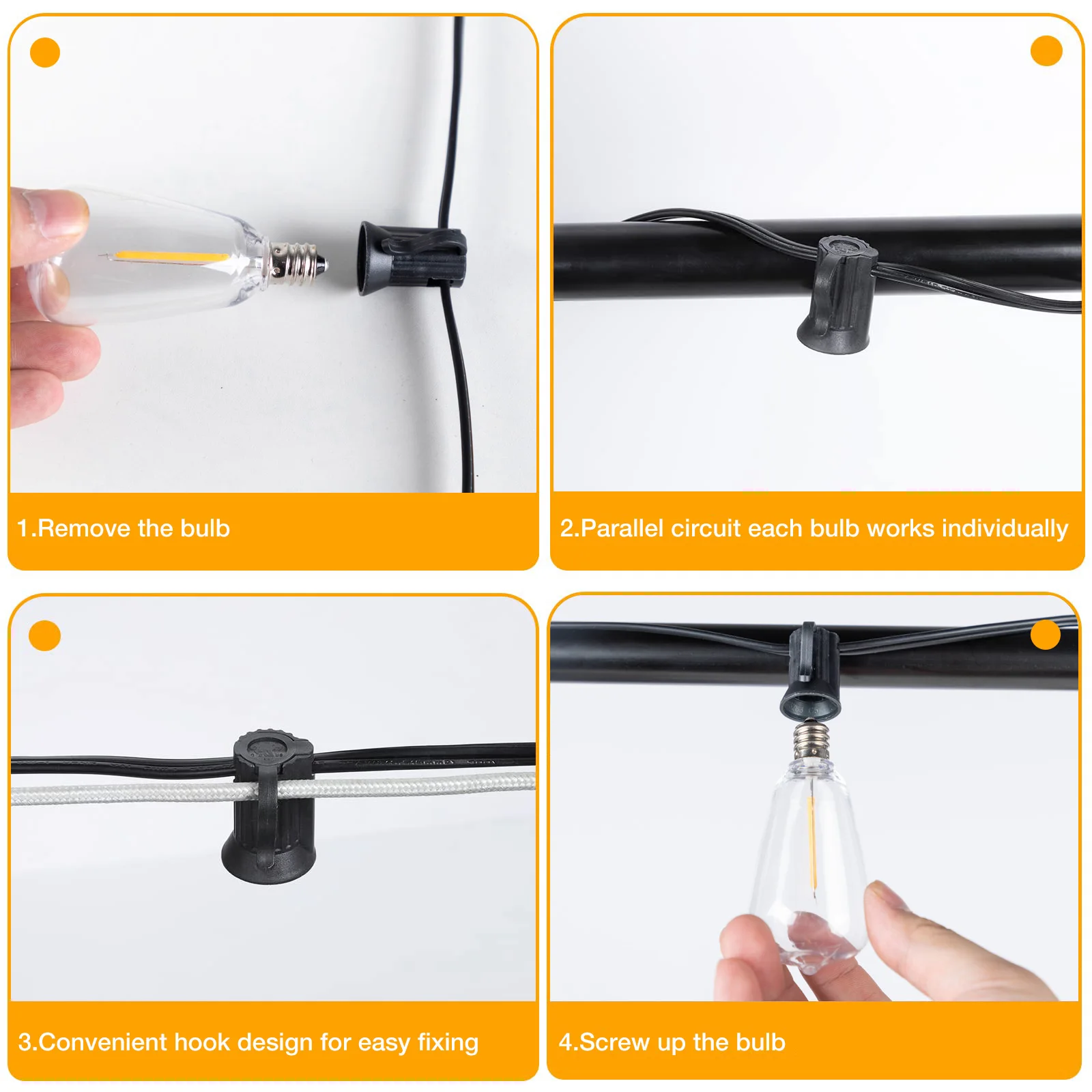 110V US Plug ST38 String Lights Outdoor Garland Connectable Shatterproof Waterproof Plastic LED Bulb Dimmable Patio Garden Decor