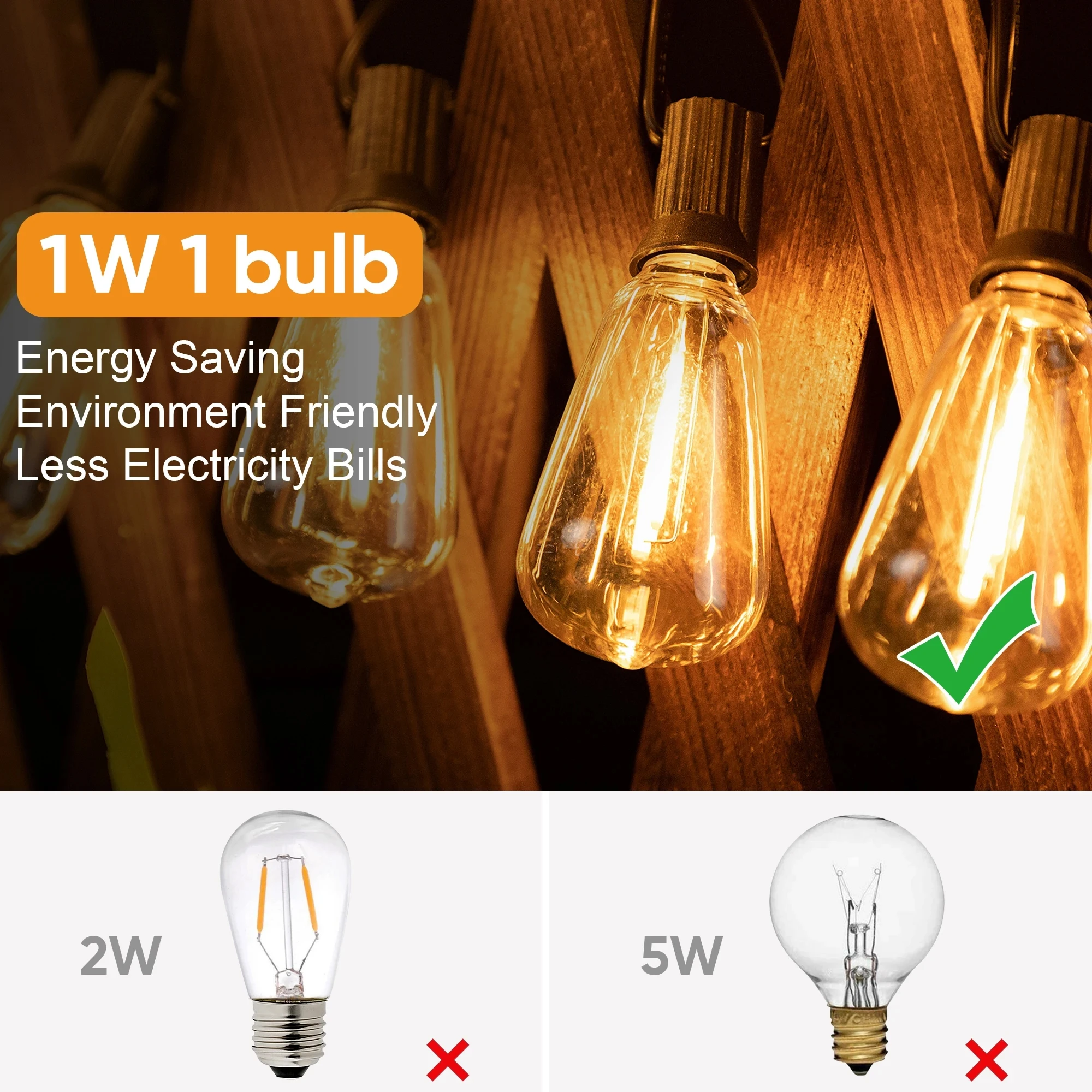 110V US Plug ST38 String Lights Outdoor Garland Connectable Shatterproof Waterproof Plastic LED Bulb Dimmable Patio Garden Decor