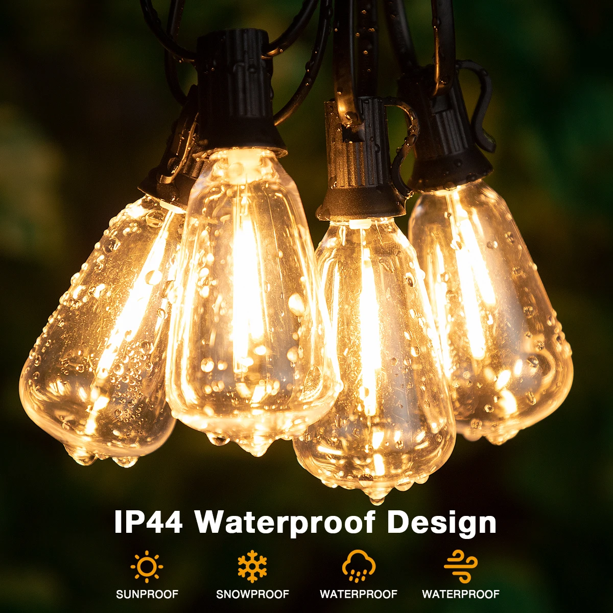 110V US Plug ST38 String Lights Outdoor Garland Connectable Shatterproof Waterproof Plastic LED Bulb Dimmable Patio Garden Decor