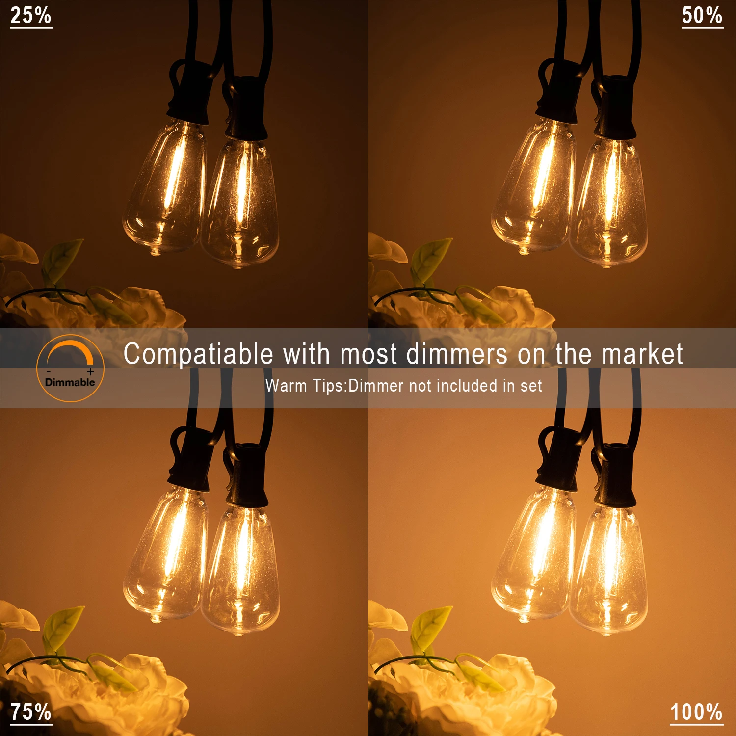 110V US Plug ST38 String Lights Outdoor Garland Connectable Shatterproof Waterproof Plastic LED Bulb Dimmable Patio Garden Decor