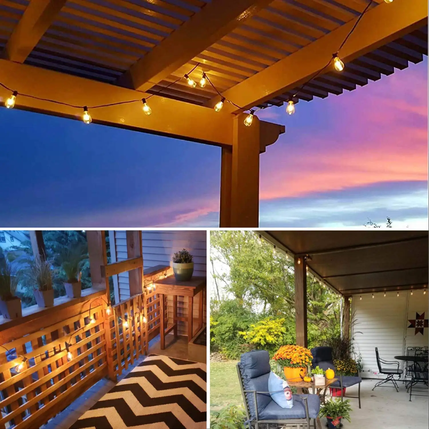 110V US Plug ST38 String Lights Outdoor Garland Connectable Shatterproof Waterproof Plastic LED Bulb Dimmable Patio Garden Decor