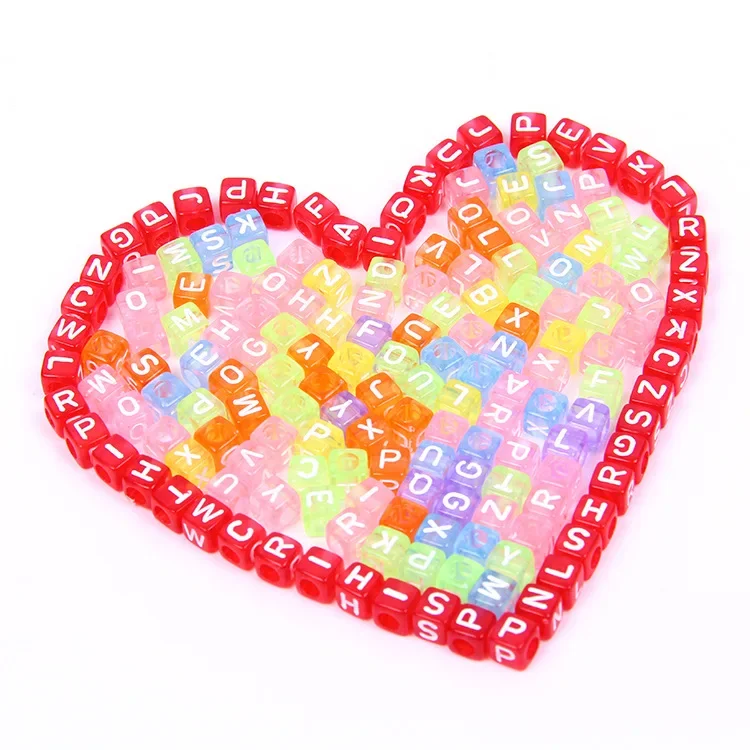 New DIY Bead Wholesale Acrylic Color Beads Silver Heart Beads Large Hole Glass Beads 100pcs Letter Beads kids craft