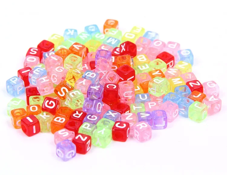 New DIY Bead Wholesale Acrylic Color Beads Silver Heart Beads Large Hole Glass Beads 100pcs Letter Beads kids craft
