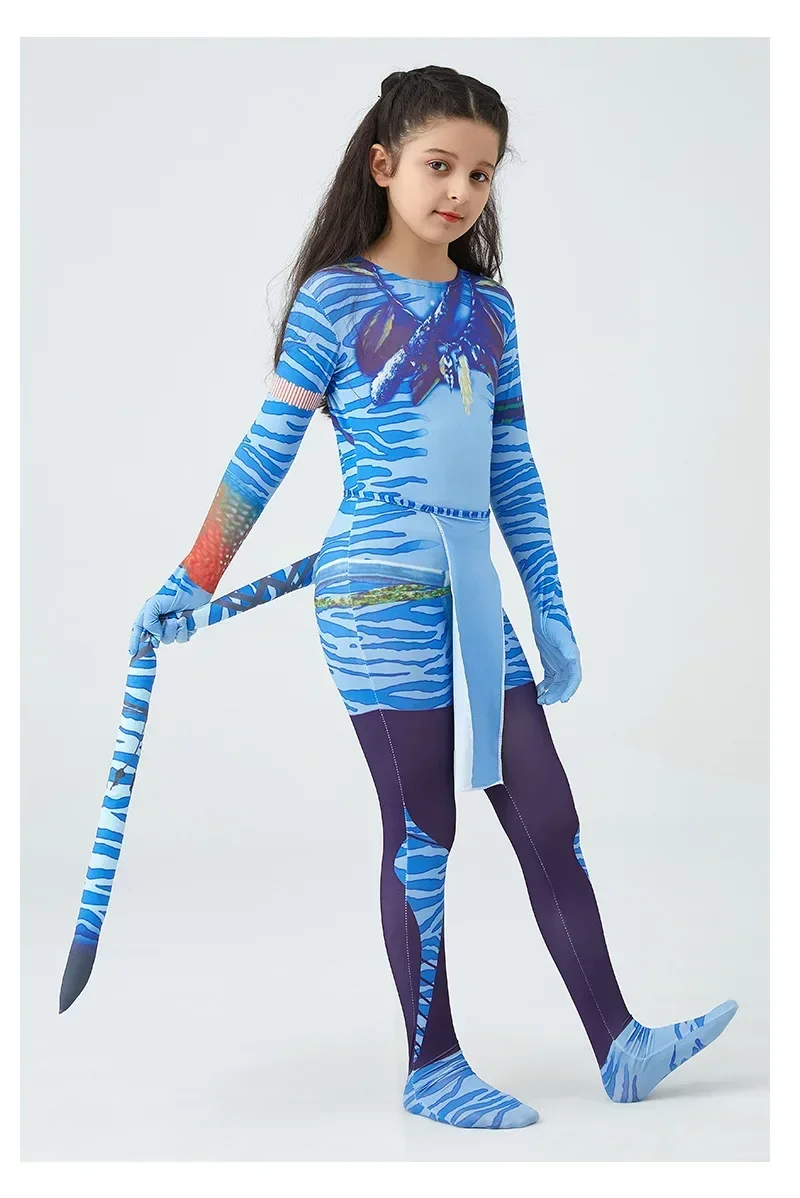 Boy Girls Halloween Cosplay Avatar Costume Kids The Way of Water Neytiri Alien Cosplay Hero One Piece Tight Fitting Clothing