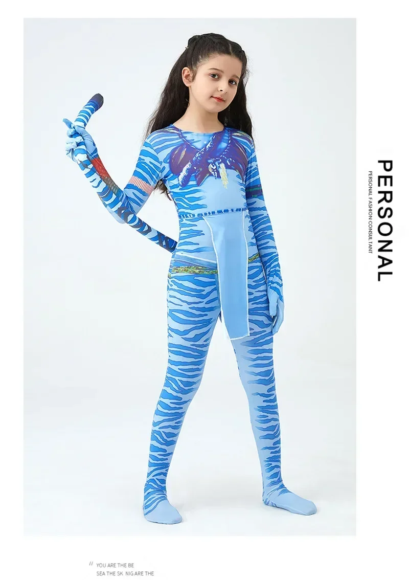 Boy Girls Halloween Cosplay Avatar Costume Kids The Way of Water Neytiri Alien Cosplay Hero One Piece Tight Fitting Clothing