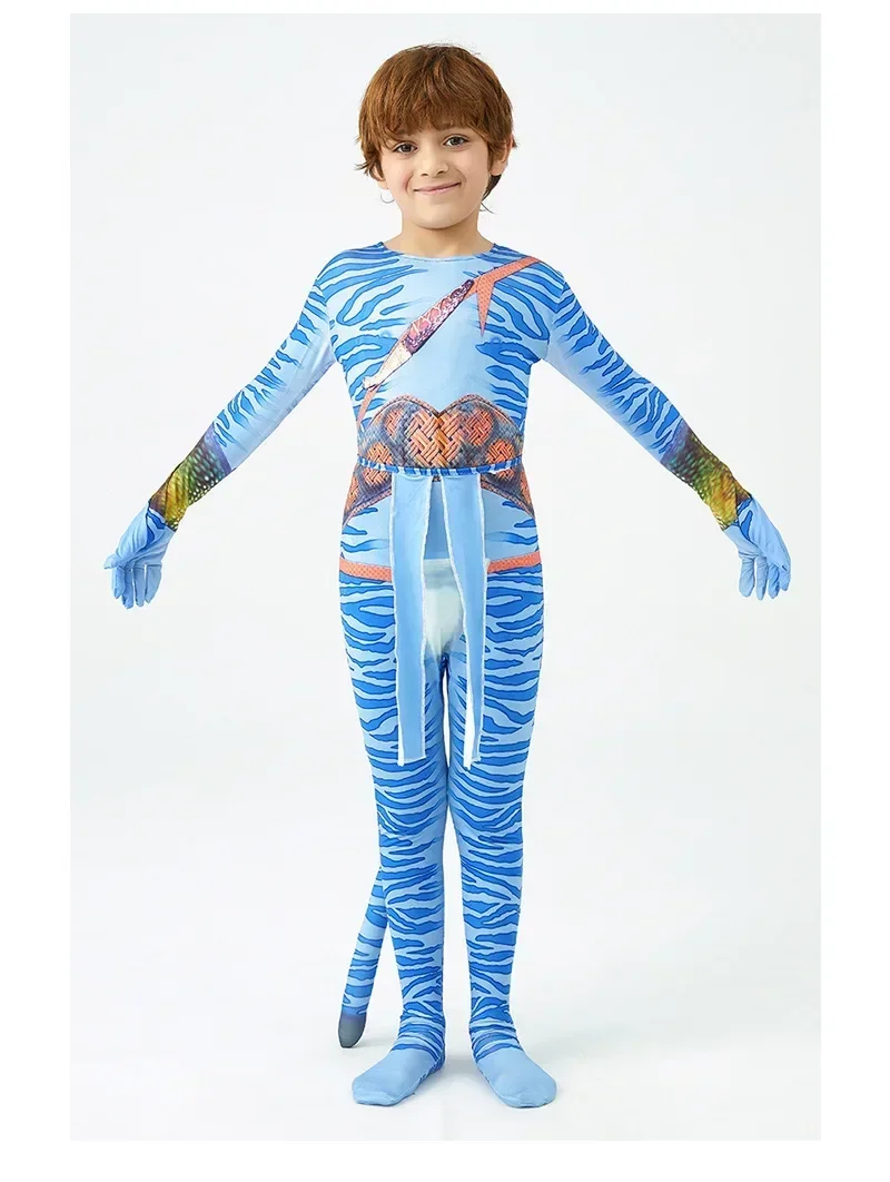 Boy Girls Halloween Cosplay Avatar Costume Kids The Way of Water Neytiri Alien Cosplay Hero One Piece Tight Fitting Clothing