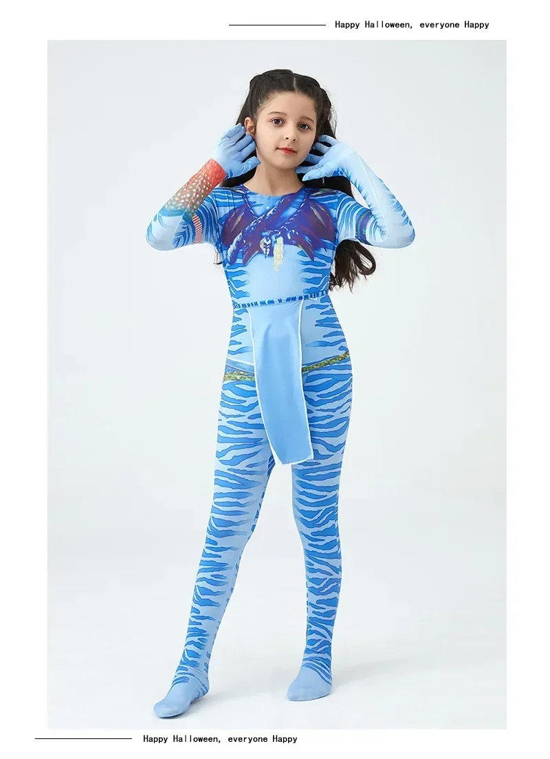 Boy Girls Halloween Cosplay Avatar Costume Kids The Way of Water Neytiri Alien Cosplay Hero One Piece Tight Fitting Clothing