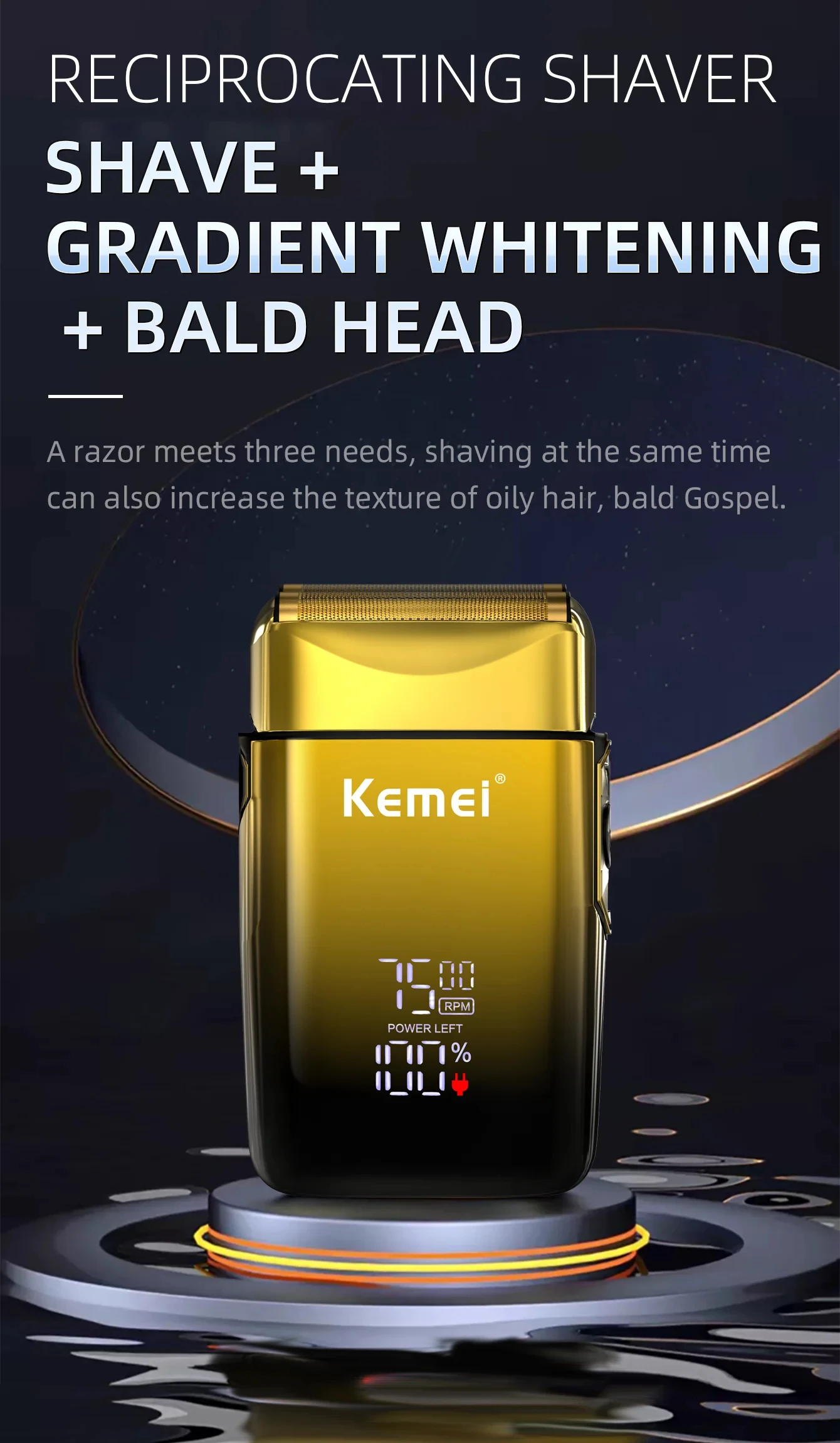 Kemei TX10 new electric shaver with LED display rechargeable beard shaver bald men's shaver original accessories blade