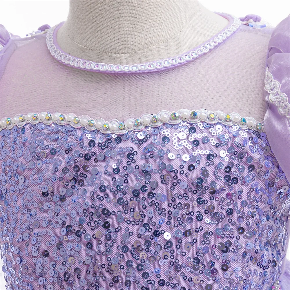 Girls 8pcs Sequin Elsa Princess Gown Girl Frozen Cosplay Party Dress Young Kids Shining Snowflake Clothes Fashion Evening Gown