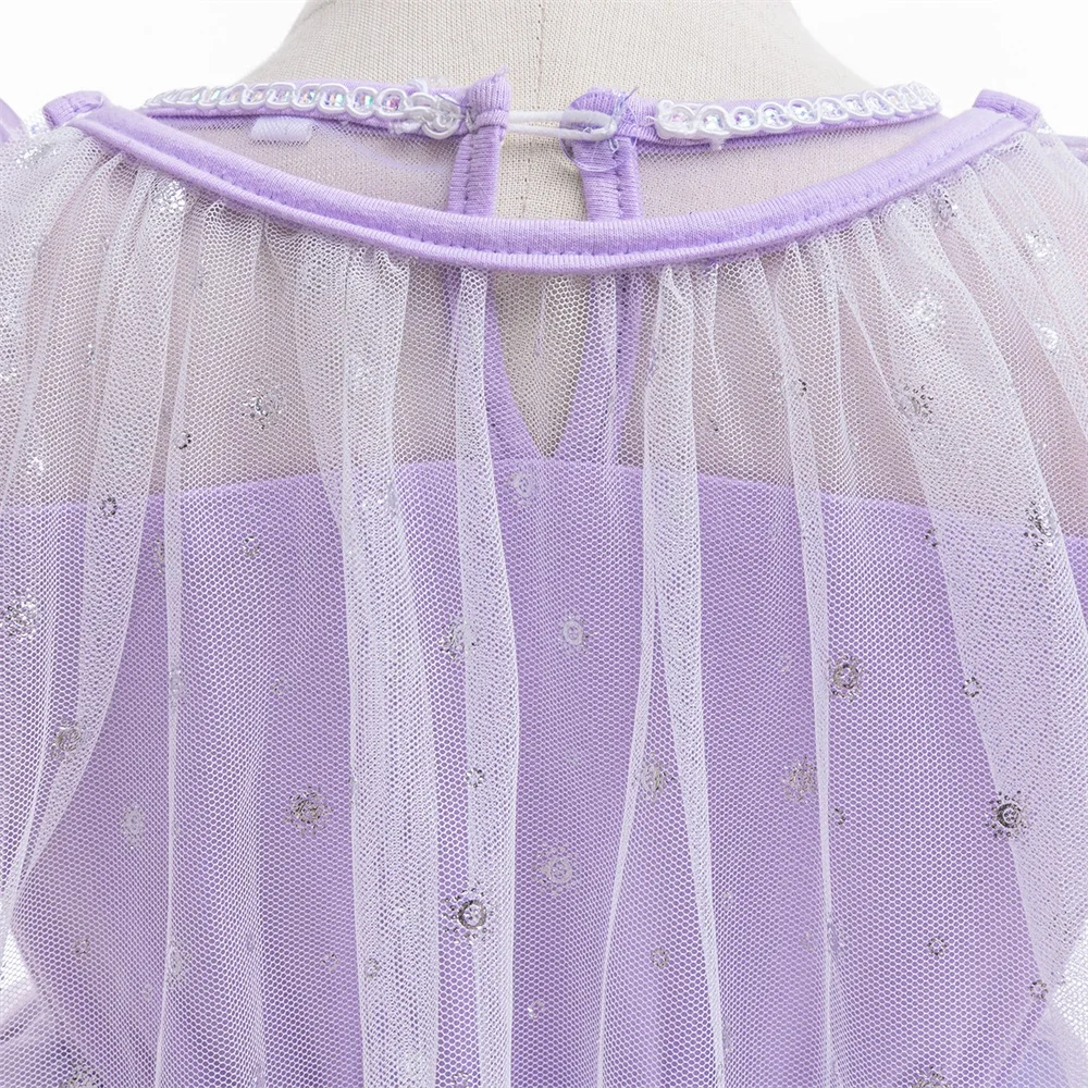 Girls 8pcs Sequin Elsa Princess Gown Girl Frozen Cosplay Party Dress Young Kids Shining Snowflake Clothes Fashion Evening Gown