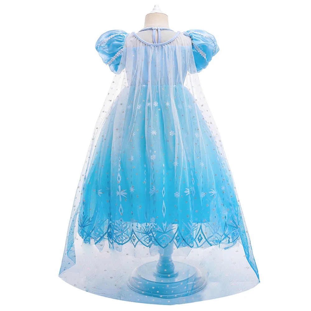 Girls 8pcs Sequin Elsa Princess Gown Girl Frozen Cosplay Party Dress Young Kids Shining Snowflake Clothes Fashion Evening Gown