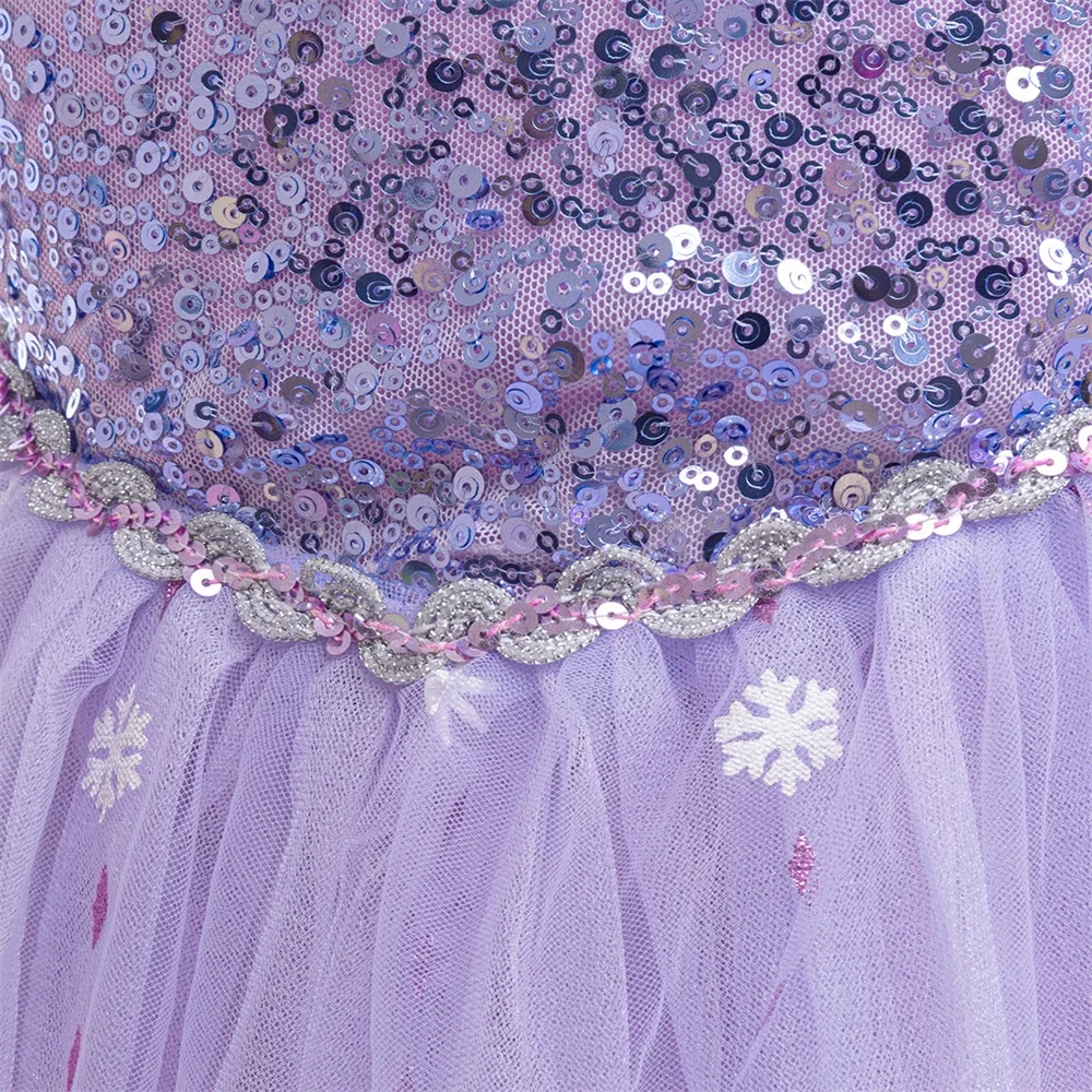 Girls 8pcs Sequin Elsa Princess Gown Girl Frozen Cosplay Party Dress Young Kids Shining Snowflake Clothes Fashion Evening Gown